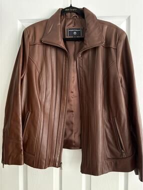 Portrait Women's Genuine Leather Jacket Brown Size 1X Like New